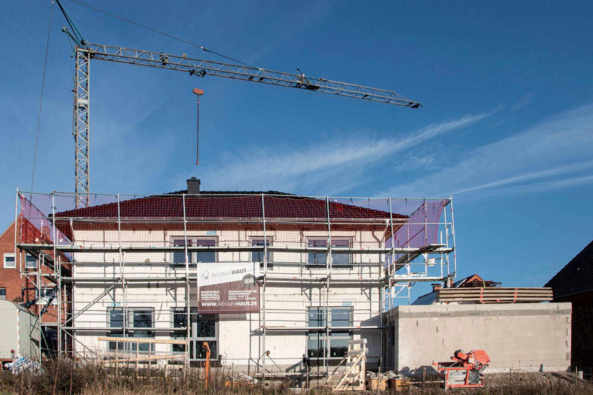 Baustelle der W. Wegner Haus GmbH in Paderborn — Rohbau in Massivbauweise